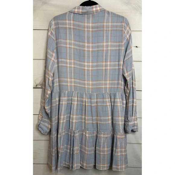 Veronica Beard Jeans Jemila Shirtdress Vapor Multi Plaid Tiered Mini L Boho - Picture 7 of 7